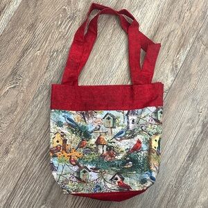Homemade Red Bird Scene Tote Bag